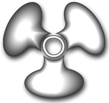 Image of a US Navy Machinist's Mate Rating badge. The image is a ship's propeller, also known as a screw.